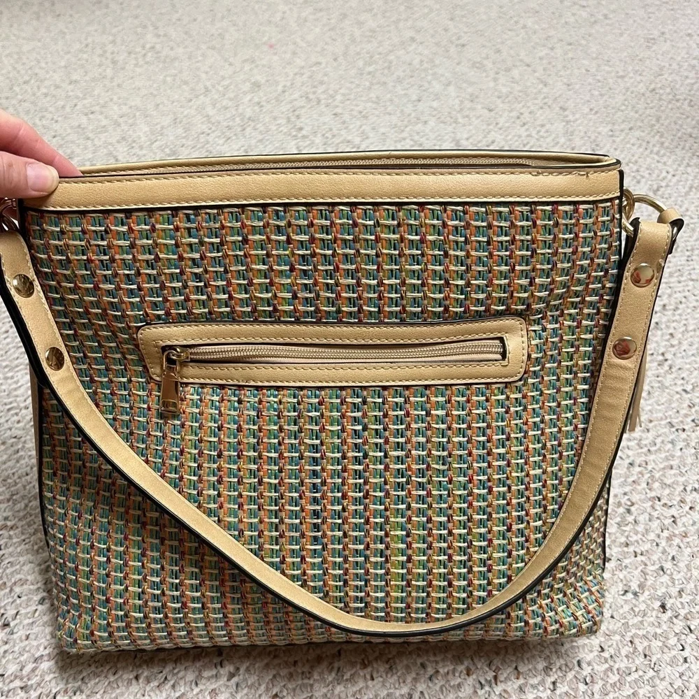 Simply Noelle Large Shoulder Bag Multicolor with Webbing Detail.